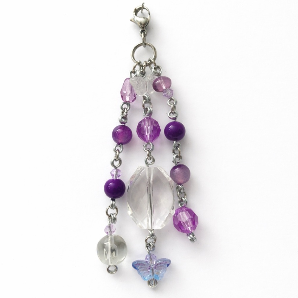 Purple Butterfly Beaded Charm - Keychain Bag Charm Zipper Pull